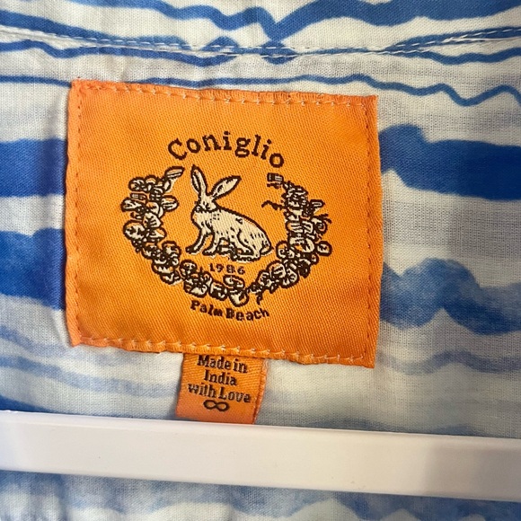 Coniglio Palm Beach | Blue White Classic Button Down Wave Stripe - Picture 4 of 6